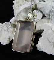 Rose Quartz in sterling silver pendant close up