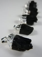 Black Tourmaline Natural Pendant in Silver Foil