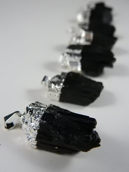 Black Tourmaline Natural Pendant in Silver Foil