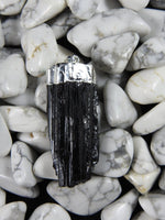 Black Tourmaline Natural Pendant in Silver Foil