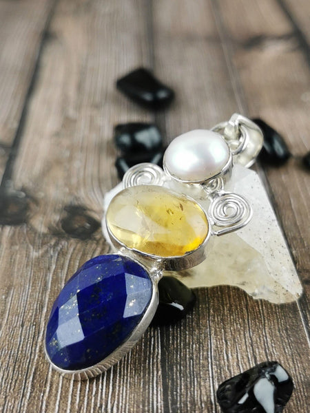 Pearl, Citrine, and Lapis Pendant