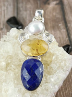 Pearl, Citrine, and Lapis Pendant