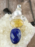Pearl, Citrine, and Lapis Pendant