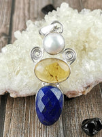 Pearl, Citrine, and Lapis Pendant
