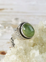 Prehnite Ring, Medium Oval Size 8.5