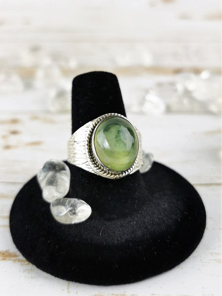 Prehnite Ring, Medium Oval Size 8.5