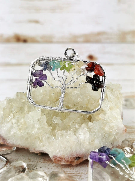 Tree of Life Chakra Pendant, Landscape Rectangle