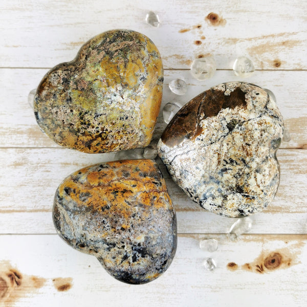 Large Yellow Moss Agate Hearts