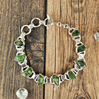 Raw Peridot Sterling Silver Bracelet