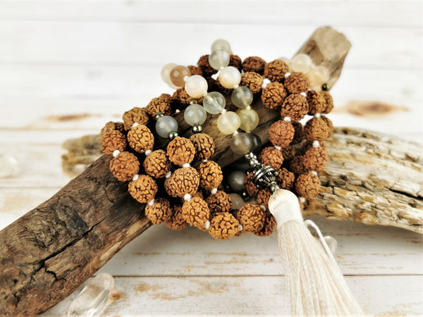 Rudraksha & Moonstone Mala