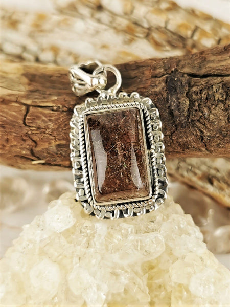 Rectangle Copper Rutile Quartz Pendant