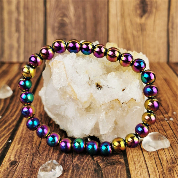 Rainbow Hematite Beaded Bracelet | Crystal Galaxy Shop