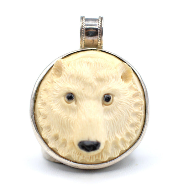 Yukon Mammoth Ivory Polar Bear Pendant in Sterling Silver