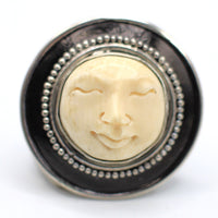 Yukon Mammoth Ivory Man In The Moon Pendant in Sterling Silver