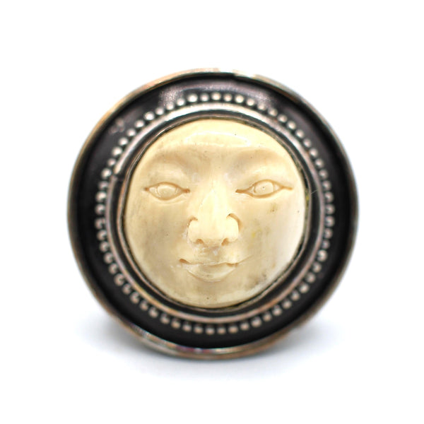 Yukon Mammoth Ivory Man In The Moon Pendant in Sterling Silver