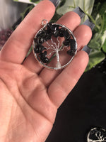 Black Agate Tree Of Life Pendant (Dyed)