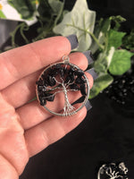 Black Agate Tree Of Life Pendant (Dyed)