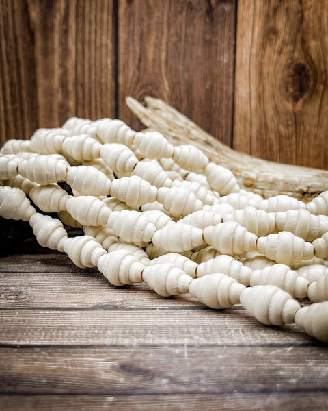 Natural Wood Bead Strands (Philippines, Ribbed Oval Shape)