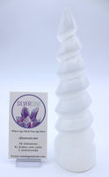 Selenite Spiral Unicorn Horn Tower