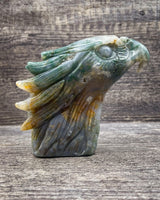 Moss Agate Eagle Head Carving, 630g