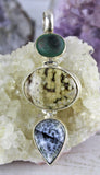 Malachite, Orbicular Jasper and Dendric Opal Pendant in Sterling Silver