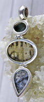 Malachite, Orbicular Jasper and Dendric Opal Pendant in Sterling Silver