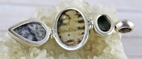 Malachite, Orbicular Jasper and Dendric Opal Pendant in Sterling Silver