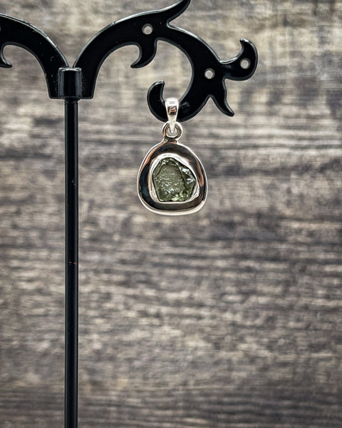 Rough Moldavite in .925 Sterling Silver Pendant