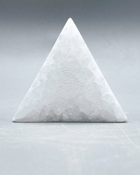 Selenite Ohm Triangle Carving