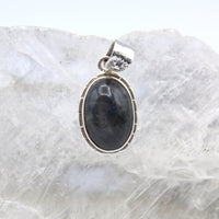 Eye of Odin Black Sapphire in Sterling Silver Pendant (Oval, Non-Faceted)