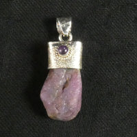 Raw Ruby & Amethyst Pendant in Sterling Silver