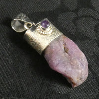 Raw Ruby & Amethyst Pendant in Sterling Silver