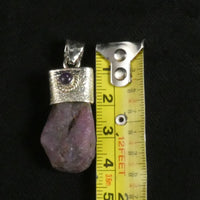 Raw Ruby & Amethyst Pendant in Sterling Silver