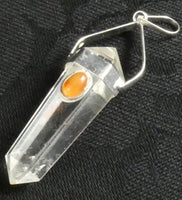 Clear Quartz & Carnelian Double Terminated Point Pendant