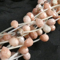 Faceted Peach Calcite Drop Briolette Bead Strand