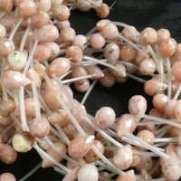 Faceted Peach Calcite Drop Briolette Bead Strand