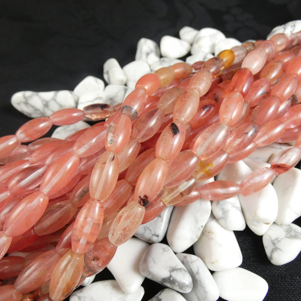 Cherry Quartz Long Oval Bead Strand