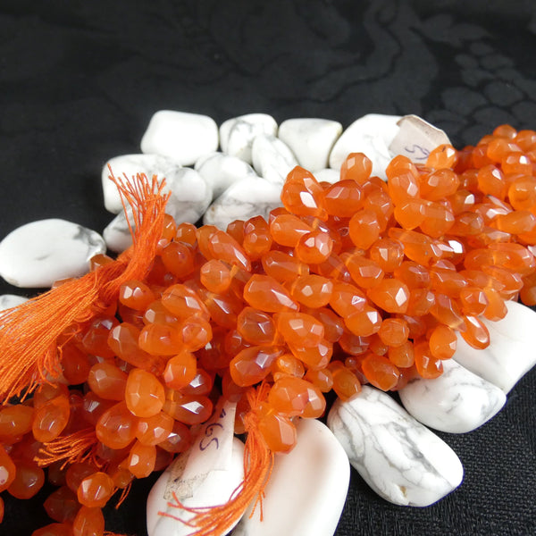 Faceted Drop Briolette(teardrop) Carnelian Bead Strand