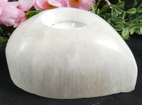 White Heart Selenite Candle Holder