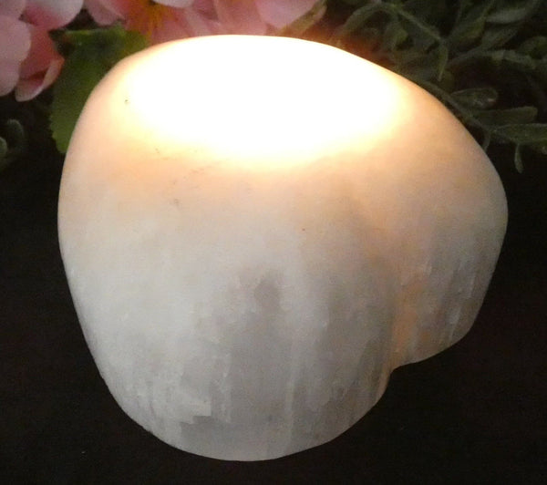 White Heart Selenite Candle Holder