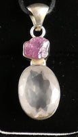 Faceted Rose Quartz & Rough Ruby Sterling Silver Pendant