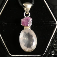 Faceted Rose Quartz & Rough Ruby Sterling Silver Pendant