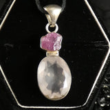 Faceted Rose Quartz & Rough Ruby Sterling Silver Pendant