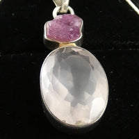 Faceted Rose Quartz & Rough Ruby Sterling Silver Pendant