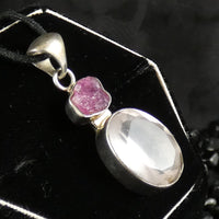 Faceted Rose Quartz & Rough Ruby Sterling Silver Pendant