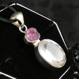 Faceted Rose Quartz & Rough Ruby Sterling Silver Pendant