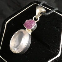 Faceted Rose Quartz & Rough Ruby Sterling Silver Pendant