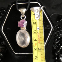 Faceted Rose Quartz & Rough Ruby Sterling Silver Pendant
