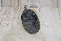 Chalcedony Conchive and Quartz Druzy Pendant