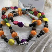 Magnesite, Dalestone, Wood and Green Goldstone Necklace